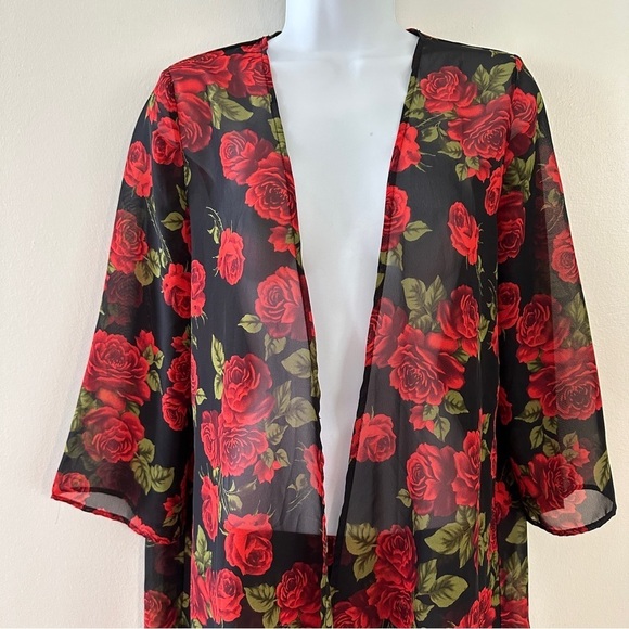 Windsor Black and Red Floral Kimono Blouse - Picture 2 of 9